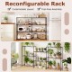 4-tier black metal storage shelving unit with adjustable shelves, ideal for organizing kitchen or garage items.