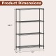 4-tier black metal storage shelving unit with adjustable shelves and V-shaped wire rack for versatile organization.