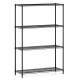 4-tier black metal storage shelving unit with adjustable shelves, V-shaped wire racks, ideal for garage or kitchen use.