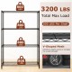 4-tier black metal storage shelving unit with V-shaped wire racks, supporting 3200 lbs total, ideal for garage or.