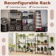 4-tier black metal storage shelving unit with adjustable shelves and V-shaped wire racks, ideal for garage or kitchen.