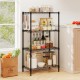 4-tier black metal storage shelving unit showcasing adjustable shelves and hooks, perfect for maximizing kitchen.