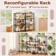 4-tier black metal storage shelving unit with adjustable shelves, ideal for kitchen or garage organization.