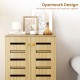 4-tier wooden shoe cabinet in oak with louvered doors, offering ventilation and stylish storage for entryways or living.