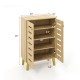 4-tier wooden shoe cabinet in oak with louvered doors, removable shelves, and soft close hinges for organized storage.