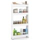 4-tier multifunctional slim storage trolley in white with detachable trays, ideal for organizing kitchens and living.