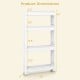 4-tier slim storage trolley in white with detachable trays, measuring 40” high and 20” wide, ideal for versatile.