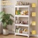 4-tier multifunctional slim storage trolley in white with detachable trays, ideal for organizing kitchens and bathrooms.