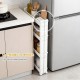 4-tier multifunctional slim storage trolley in white, featuring detachable trays and compact design for efficient.
