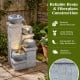 4-tier outdoor water fountain with cascading bowls and LED lights, made of durable resin and fiberglass for lasting.