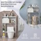 4-tier over the toilet storage cabinet in white with sliding barn door, ideal for bathroom and laundry organization.