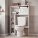 4-tier over-the-toilet storage cabinet in white with sliding barn door, ideal for bathroom organization and easy access.