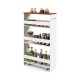 4-tier rolling storage cart with rustic brown top, open shelves, and handle, ideal for kitchen organization in tight.