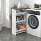 4-tier rolling storage cart with rustic brown tabletop and open shelves, ideal for laundry room organization.