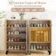 4-tier shoe organizer in natural wood finish with removable shelves, perfect for entryways and living rooms.