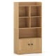 4-tier bookshelf in natural finish with 4 open cubes and 2-door cabinet for versatile storage and display.