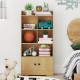 4-tier bookshelf with natural wood finish, featuring open shelves and 2 enclosed doors for versatile storage and.