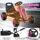 Child-safe pedal go-kart for kids in pink, featuring a fully-enclosed chain guard and instant handbrake for safety.