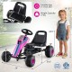 Side view of the pink 4-wheel pedal go-kart for kids, showcasing the large anti-slip wheels and easy-grip steering.
