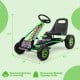 Green pedal-powered go-kart for kids, featuring four rubber wheels, adjustable seat, and automatic balancing system for.