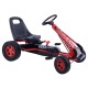 Kids pedal-powered go-kart in red with ergonomic seat, rubber wheels, and adjustable steering for outdoor play.