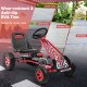 Kids ride-on pedal-powered go-kart in red with wear-resistant tires, suitable for various surfaces and ages 3 to 8.