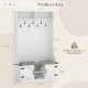 Tall white 4-in-1 coat rack with cushioned bench, 7 hooks, and shoe storage, ideal for entryway organization.