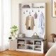 4-in-1 coat rack with cushioned bench and shoe storage, featuring 7 hooks and adjustable shelves for entryway.