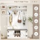 4-in-1 hall tree with cushioned bench, metal hooks, and shoe storage, perfect for entryway organization in white.