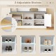 Adjustable shelves of the 4-in-1 coat rack in white, designed for versatile shoe storage and convenient entryway.