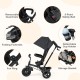 4-in-1 baby tricycle in black featuring a reversible seat, 5-point safety harness, and detachable cup holder for.