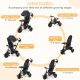 Toddler tricycle in black with reversible seat, adjustable canopy, and 5-point safety harness for versatile use.