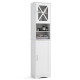 Tall white storage cabinet with glass door, adjustable shelves, and enclosed storage for versatile home organization.
