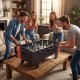 Foosball game in action on the 4 in 1 Combo Game Table Set with billiards, perfect for family gatherings and parties.
