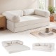 Convertible folding sofa bed in beige corduroy with removable armrests, ideal for lounging or as a floor bed.
