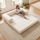 Convertible folding sofa bed in beige with removable armrests, plush corduroy cover, perfect for lounging or as a floor.