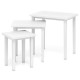 Stackable white side tables with sturdy wood tops, perfect for flexible storage and versatile use in any space.