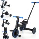 4-in-1 foldable toddler tricycle in navy with adjustable seat and parent steering handle for versatile riding options.