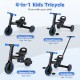 4-in-1 foldable toddler tricycle in navy, featuring adjustable seat and push handle for ages 18 months to 5 years.