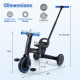 4-in-1 foldable toddler tricycle with adjustable seat and push handle, designed for kids aged 18-60 months, navy color.