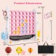 Height adjustable 4-in-1 Connect Game in pink with mesh net, portable carrying bag, and dimensions for easy setup.