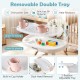 Removable double tray of a multicolor 4 in 1 high chair, featuring a built-in cup holder and adjustable height for.