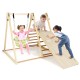 4-in-1 indoor jungle gym featuring a baby swing, climbing ramp, and ladder, designed for safe play and learning.