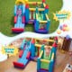 4-in-1 inflatable bounce castle with slide, basketball hoop, and climbing wall for indoor and outdoor fun.