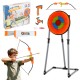 4 in 1 throwing target set featuring a bristle target, bow, arrows, and axes for kids' indoor and outdoor play.