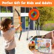 Kids throwing axes at a bristle target in a 4 in 1 throwing game, perfect for indoor and outdoor fun.