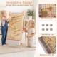 Kids engaging with the 4-in-1 wooden art easel featuring a double-sided chalkboard, DIY marble run, and storage bin.