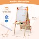 Double-sided wooden kids art easel with adjustable height, paper roll, and storage tray for creative play and.