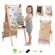 Kids art easel featuring a double-sided chalkboard, magnetic whiteboard, and adjustable height for versatile creative.