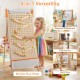 Double-sided wooden kids art easel with magnetic whiteboard, chalkboard, and marble run slide for creative play.
